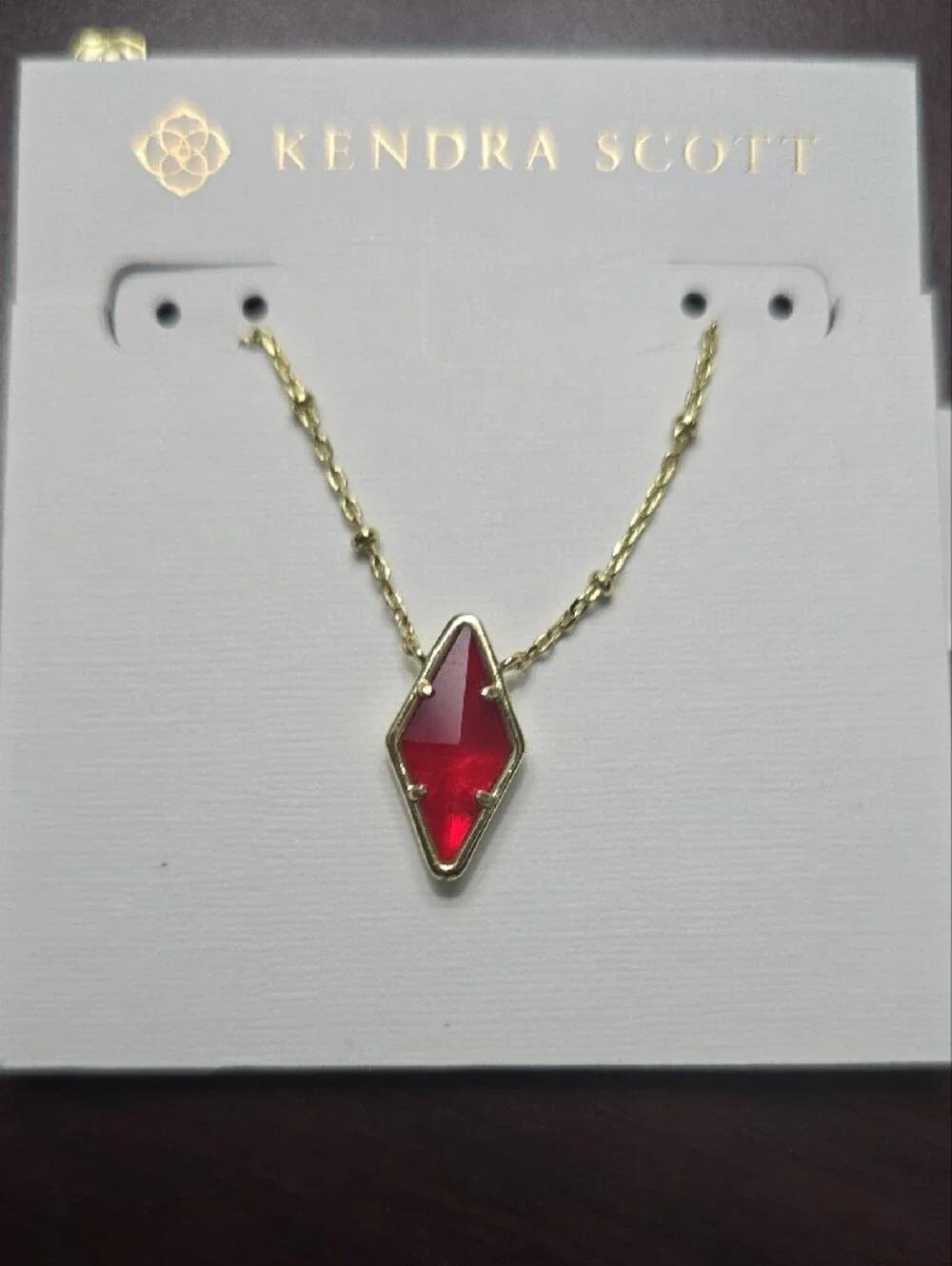 Kendra Scott Gold Necklace with Fuchsia Marquise Stone